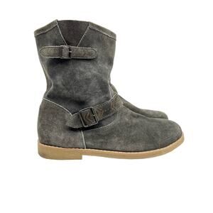 Coolway gray suede leather mid calf harness slouchy low heel boots 10.5